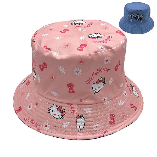 Kuromi/HelloKitty/Mymelody Vendbar Hat med Dobbeltsidet Mønster Strandfiskerhat Solhat Pink