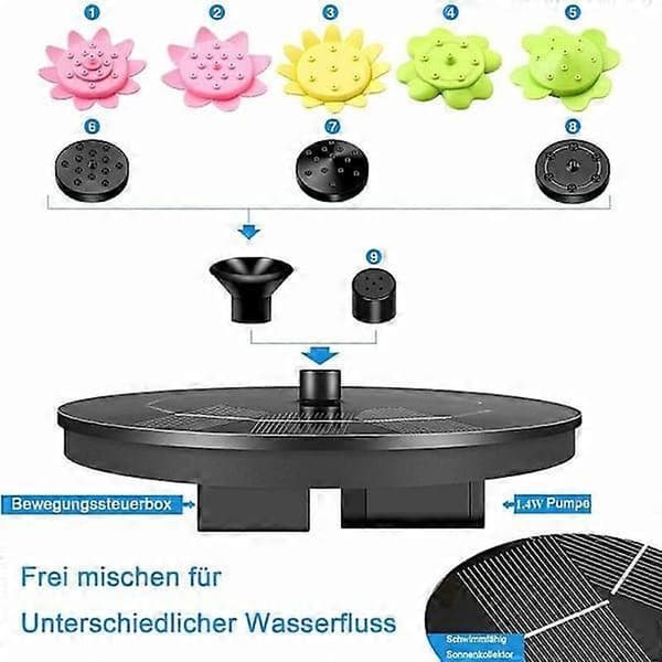 Solcellsdriven fontänpump med 9 effekter, trädgårdssolfontän