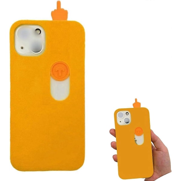 3D Printet Mellemfingerskydende Telefoncover, Sjov Spoof Telefoncover, Kreativ Venlig Geste Telefoncover til iPhone 15 Pro Max Orange