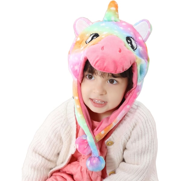 Vinter Unisex Plysch Djurhatt Barn Flickor Pojkar Söta Roliga Djur Ansikte Halloween Mössa med Långa Öronlappar Julparty Unicorn