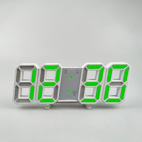 Led digital veggklokke, justerbar luminans White Box Green