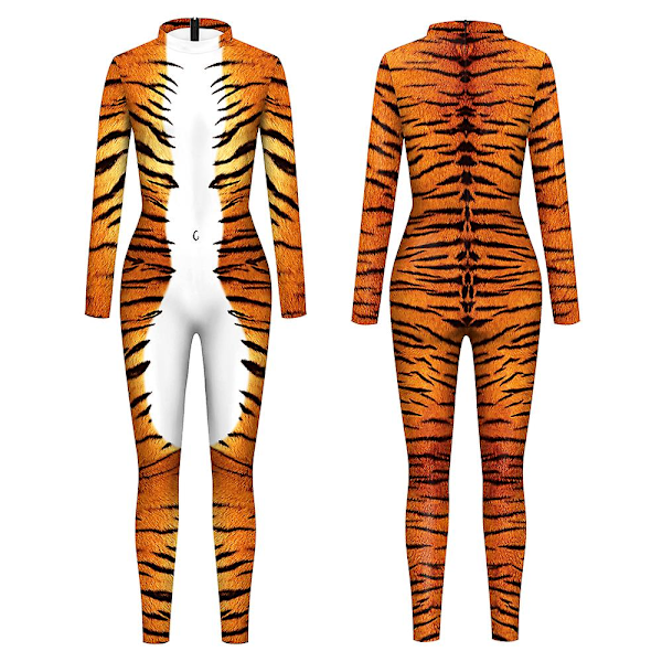 Djurdjur Cosplay Tigerdräkt Bodysuit Vuxna Spandex Zentai Halloween Leopardmönster Jumpsuit Storlek Bodywear Hög Kvalitet Woman L