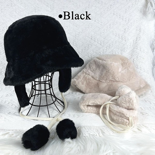 Fuzzy Bucket Hat för Kvinnor och Män - Luddig, Söt Bucket Hat för Vinter, Varm Plysch, Fiskehatt, Fluffig Sherpa, Rolig Hatt A-black