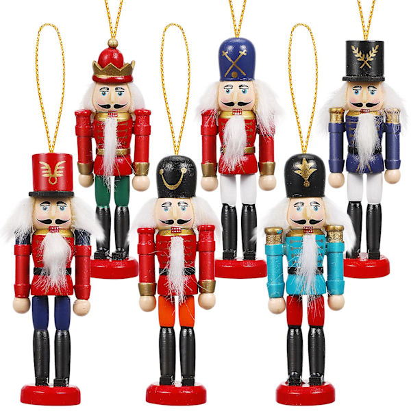6 stk Børn Nøddeknækkeren Nøddeknækkeren Figurer Jule Hængepynt Jul Miniature Figur Jule Trædekorationer