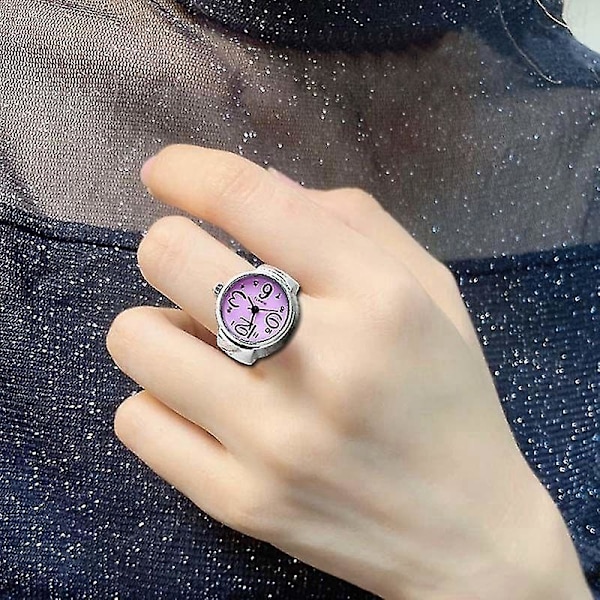 2 stk L04 Urskive Quartz Analog Watch Creative Steel Cool Elastisk Quartz Finger Ring Watch Til Mænd / Purple