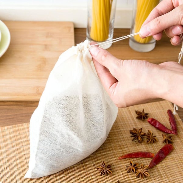 30 styks krydderiposer til madlavning Osteklædeposer til siling Genanvendelige tomme teposer med snøre suppeposer Muslinposer