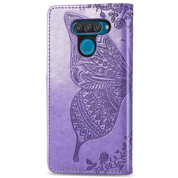Butterfly Love Flowers kohokuvioitu vaakasuuntainen case LG Q60:lle, pidike ja kortti & & Light purple