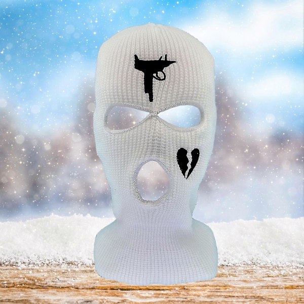 Unisex broderad balaclava stickad hel ansiktsmask skidmask för löpning skidåkning cykling Black