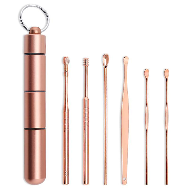 Öronvaxavlägsningssats, 6-i-1 Öronplockningsverktyg Återanvändbar Öronrengörare rose gold