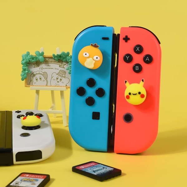 4 stk. tommelfingergrebshætter til almindelig Switch/Switch Lite/Switch OLED Joy Con joystick blødt silikone sødt beskyttende analog 3D tegneserieknapkapsel