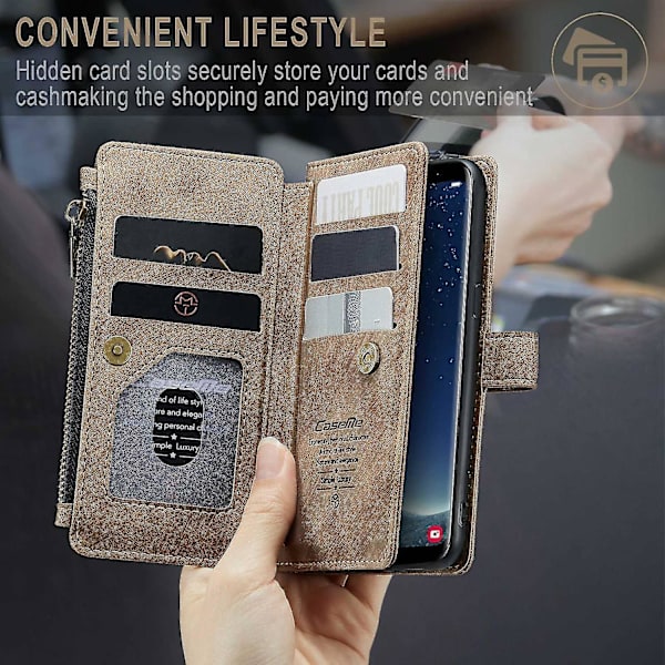 Puhelimen vetoketjullinen case Samsung Galaxy S8:lle, useita korttipaikkoja putoamisen estävä puhelimen cover Brown Style D Samsung Galaxy S8