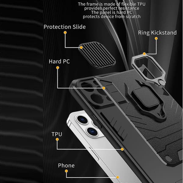 Skydelåg Kamera Design TPU + PC Telefon Cover Til iPhone 14