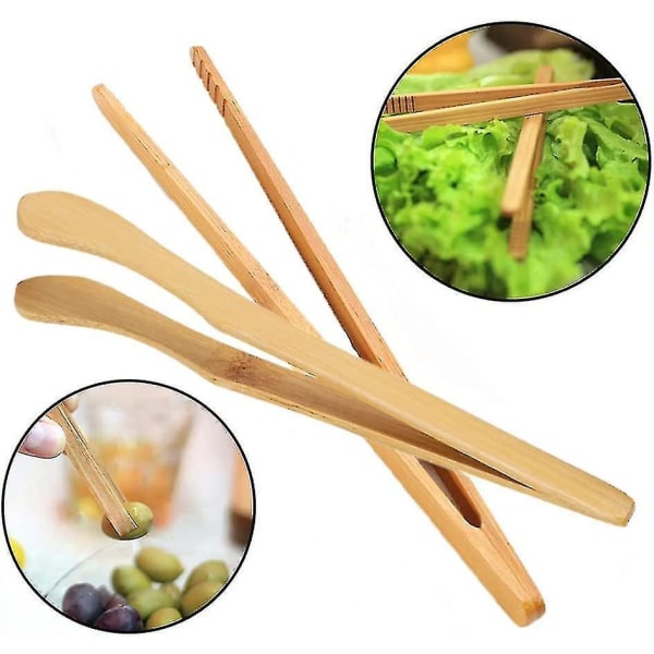 2 stk bambus brødrister tang, 18 cm/7 tommer træ tang Genanvendelig bambus køkken tang