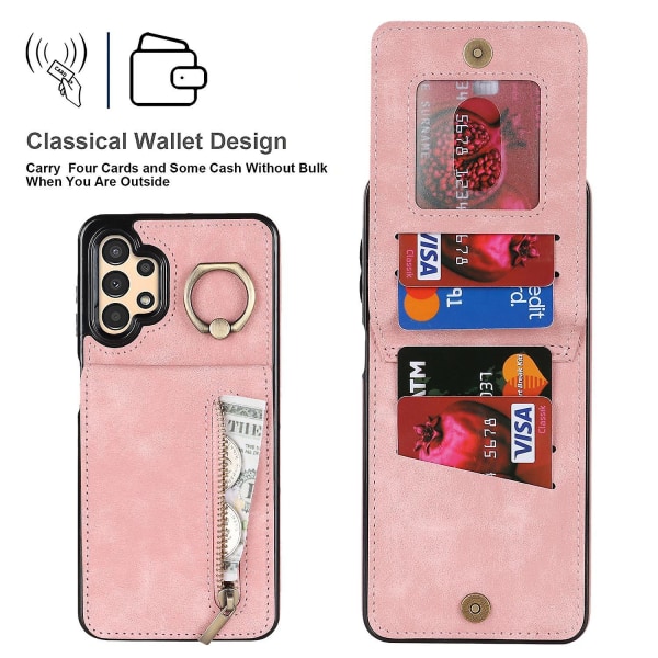 För Samsung Galaxy A13 5G/A13 4G RFID Blockerande Kickstand Case Retro PU+TPU Plånbok Telefonfodral-Rosa Pink Style E Samsung Galaxy A13 5G