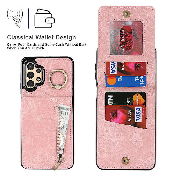 Til Samsung Galaxy A13 5G/A13 4G RFID Blocking Kickstand Case Retro PU+TPU Pung Telefon Cover-Pink Pink Style E Samsung Galaxy A13 5G