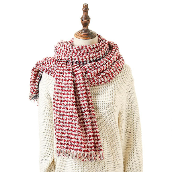 Röd Rutig Varm Sjal Och Wraps Med Tofs Stor Poncho För Dam