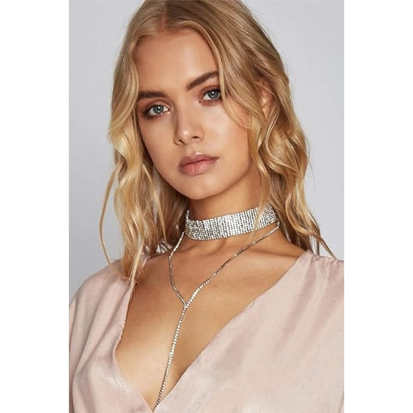 Rhinestone Choker Halsband Silver Glittrande Diamant Choker Kristall Halsband för Kvinnor