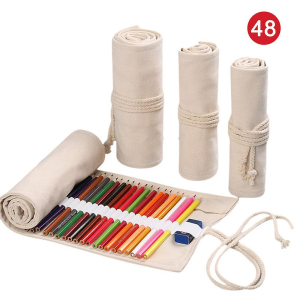 Canvas Roll Up Case Pen Pennväska Hållare Organizer 48 Holes