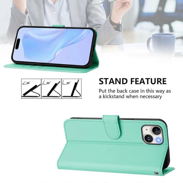 Skinnkänsla Läder Telefonfodral För iPhone 15 Plus Mint Green