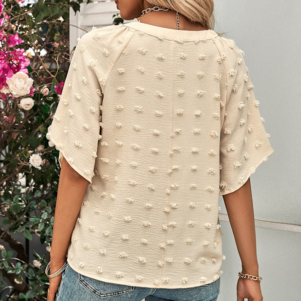 Elegant Casual Loose V-halsad schweizisk stickad toppblus aprikos