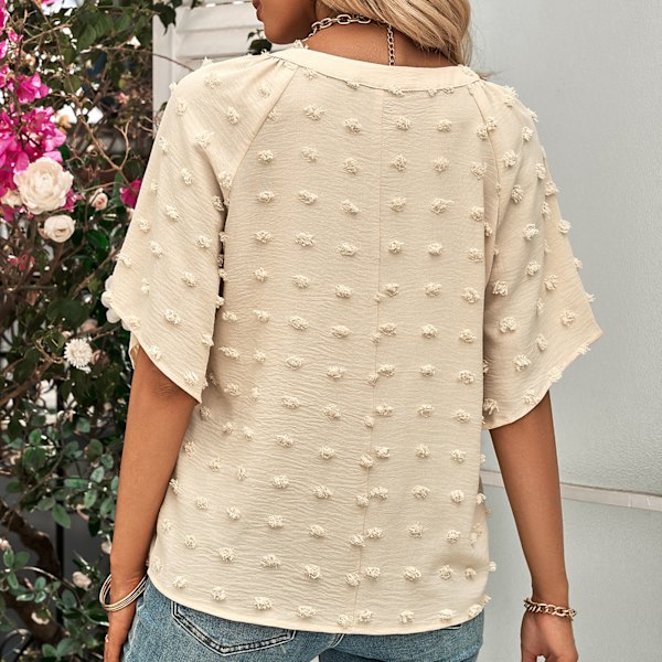 Elegant Casual Loose V-Neck Sveitsisk Strikket Topp Bluse Aprikos