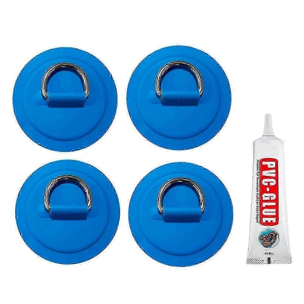 4 stk. D-ring-lap til oppustelig båd, kajak, SUP, cirkulær D-ring-pude, D-ring-spænde i rustfrit stål, PVC-lap, paddleboard, kano, rafting-tilbehør - W Blue