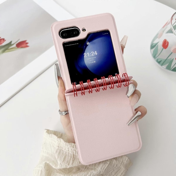 Läderfodral för Z Flip 6, Kreativt Fodral för Samsung Galaxy Z Flip 6 med Unik Gångjärnsdesign, Stötsäkert Skyddande Fodral för Z Flip 6 Pink