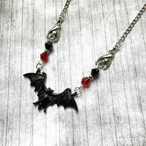 Fladdermus Halsband Gotisk Fancy Svart Spets Fladdermus Röd Kristall Halsband Halloween Vampyr Fladdermus Halsband Halloween Spets Halsband Halsband för Kvinnor