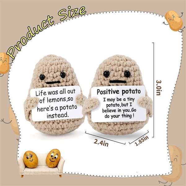 Mini Funny Positive Life Potet Ornament, Interessant Strikket Potet Dukke Kreativ Søt Potet Dekor For Bursdag Oppmuntring Gaver Life Potato 2Pcs