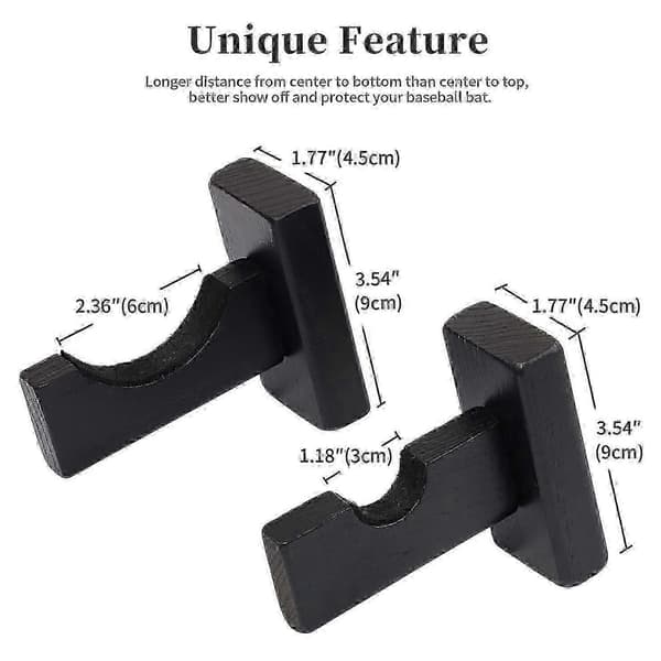 Baseball Bat Display Wall Mount, Bat Holders for Wall Solid with Felt Liner and Hidden Screws Bat Wal Black