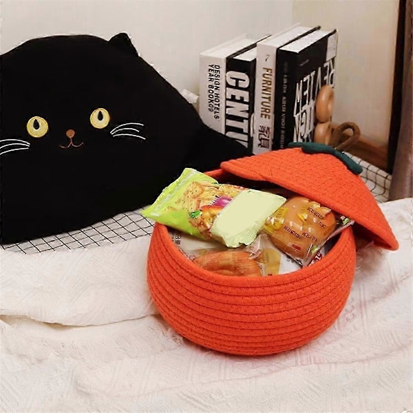Halloween Vævet Græskarkurv Med Låg Sød Opbevaringskurv Med Låg Slikkurv Dekoration Snacks Opbevaringsboks