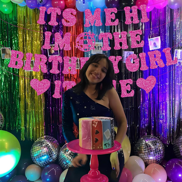 DIY Populär Sångare Grattis På Födelsedagen Banner Starkrosa Glitter Födelsedag Dekorationer Banner för Fans Flickor Kvinnor Födelsedagsfest