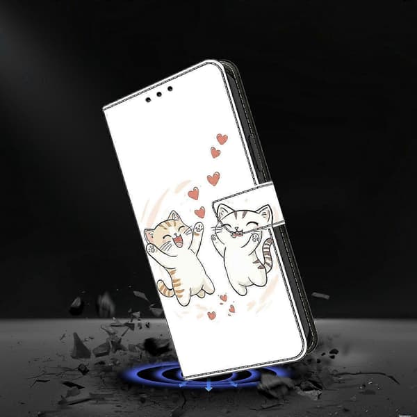 Plånboksfodral med vikbart stativ för Galaxy S25 FE, mönstertryckt läderflipfodral för telefon Love Cats