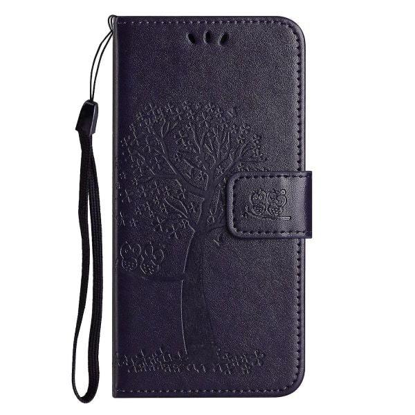 For Honor X6a 4g Owl Tree Imprinted Pu Læder Stand Wallet Case Fuld beskyttelse Telefon Cover Dark Purple
