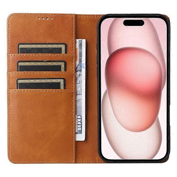 Kompatibel med iPhone 15 Plus / 14 Plus Fodral RFID PU Läder Plånboksstativskydd Brown