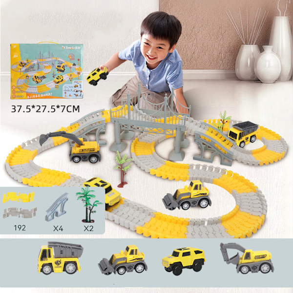 Construction Race Tracks for Kids, Toys for Boys, Construction Cars and Flexible Track Set, Create an Engineering Road, Gifts