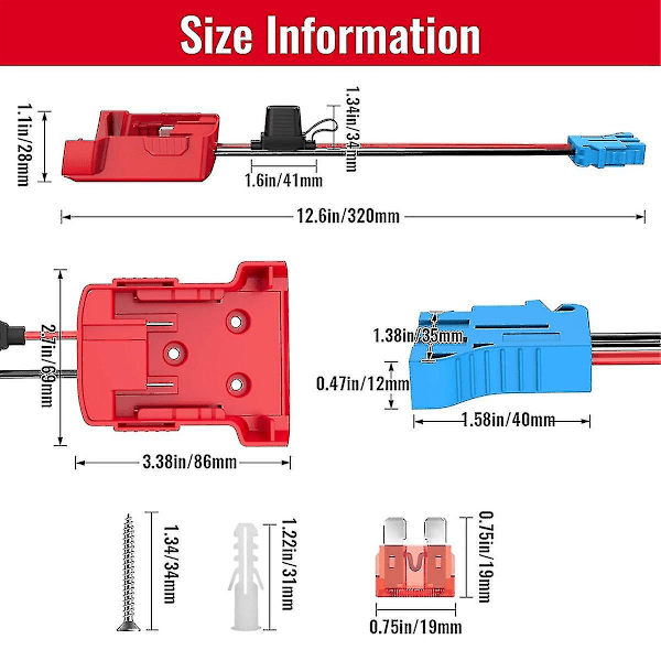 Power Wheels Adapter til batteri med ledningsnetstik 12awg ledning med 40a sikring til Peg-perego | Fruugo Au