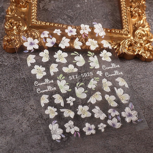Camellia Nagelkonst Stickers 5D Nagelkonst Dekaler för Manikyr DIY Nagelkonst Dekor 5D25