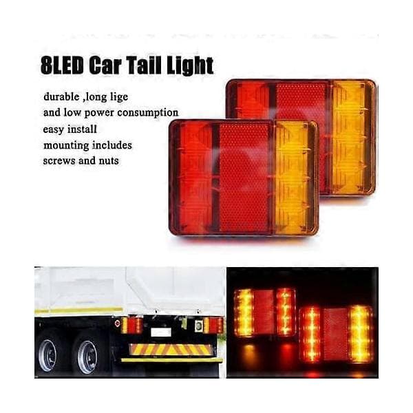2 stk. LED Baglygte Stoplys Blinklys Trailer Campingvogn Varevogn Lastbil