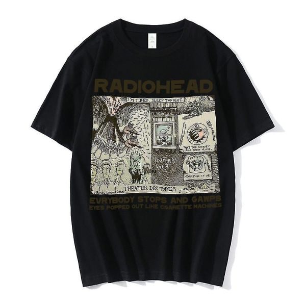 Vintage Radiohead T-shirt Hip Hop engelsk rockband T-shirts Mænd Kvinder Black S