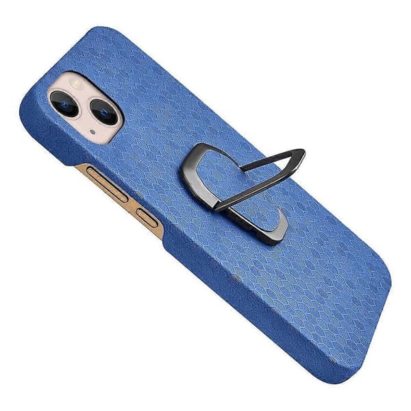 For iPhone 14 Plus Ringholder Honeycomb PU Telefondeksel Navy Blue