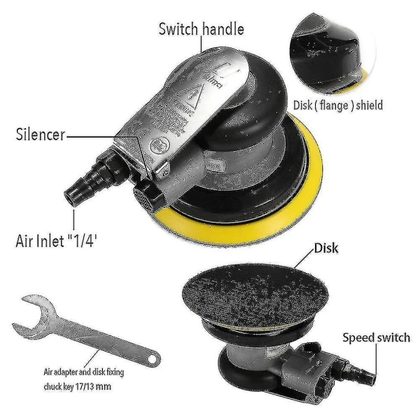 Pneumatisk orbitalsliper Luftsliper 5" 6" Vakuum Eksentrisk polerings-/slipemaskin Sliping Vokseverktøy for bilvegg Metall Jsir Russian Federation