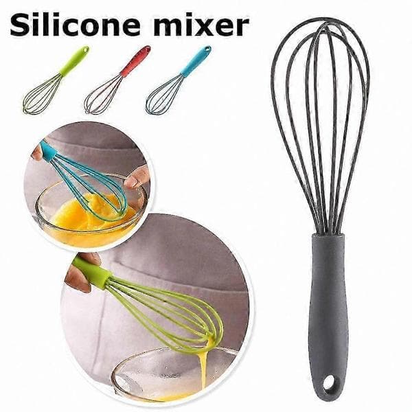 Kjøkkenvisp for baking, silikon eggmikser for kake og deig, mini visp i rustfritt stål for matlaging og melblanding Grey 1pcs