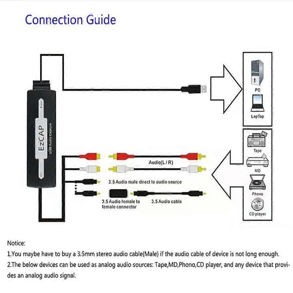 USB analog til digital lydkonverteropptaker støtter MP3 WMA WAV OGG-format