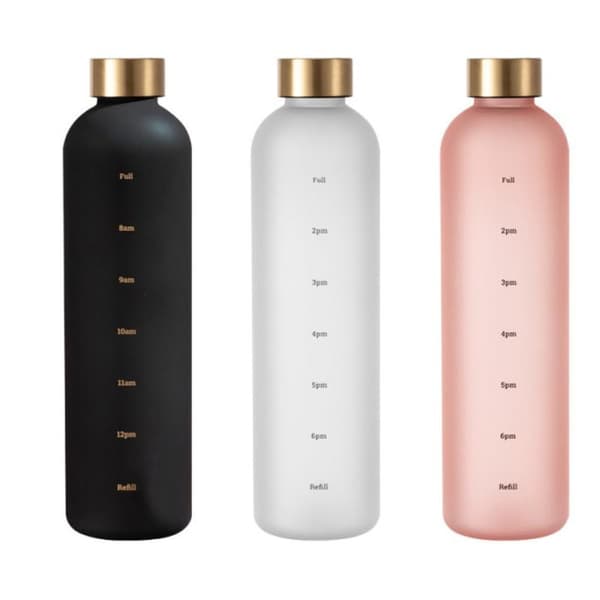 1 liters vandflaske med tidsmarkering sort