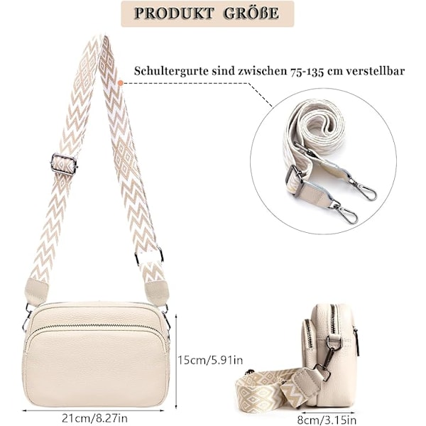 Crossbody-taske til kvinder, lille, skuldertaske til kvinder med bred rem, moderne justerbar rem, håndtasker i læder med lynlås