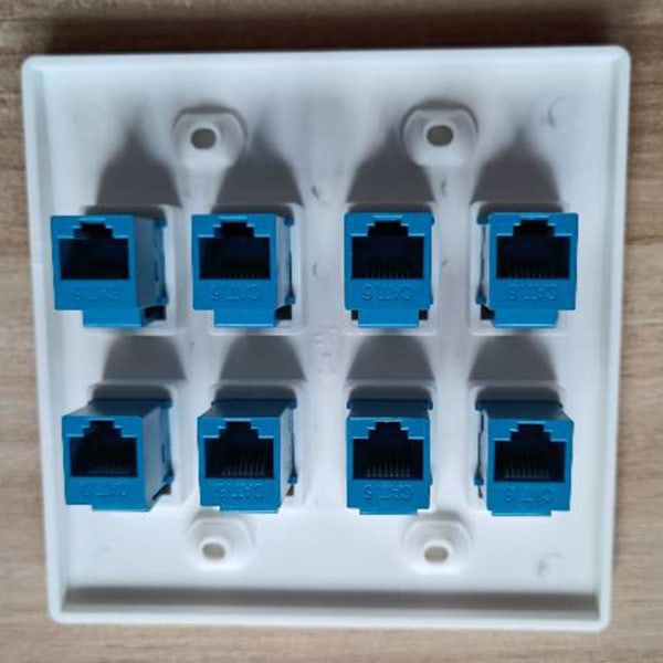 Ethernet väggplatta 8 portar - dubbel Cat6 RJ45 nätverkskabel frontplatta hona till hona - blå as shown