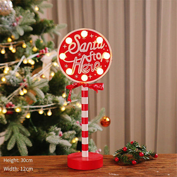 Jul Led Light Lodrette Skilte Med Led Lys Til Julelampe Skrivebordsskilt Stop Ornament Julebordslys D Red White