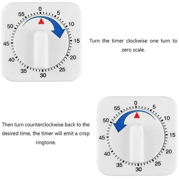 2 Stycken Mekanisk Kökstimer, 60 Minuters Timer med Larmsignal Nedräkningstimer för Matlagning, Vit