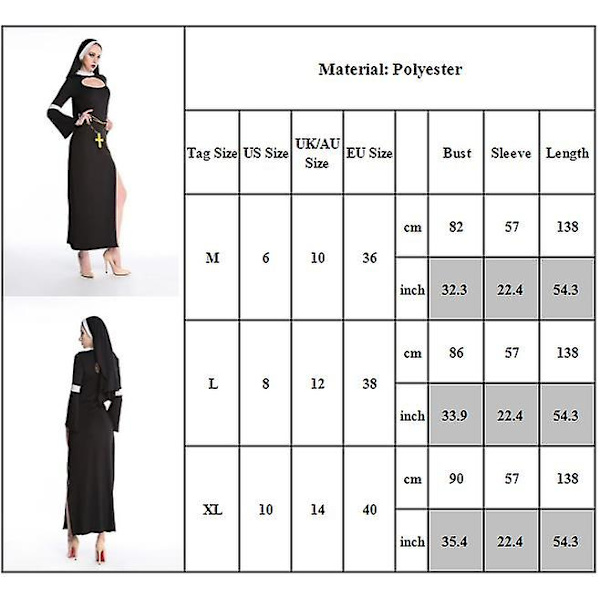 Seksikäs nunna cosplay-asu - Tuhma Halloween-naamiaisasu nunna-asu naisille XL